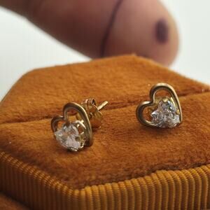 10k Yellow gold earrings JCM Heart Shaped Cz Valentines Dainty cute Jewelry